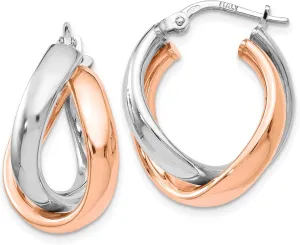 Avariah Sterling Silver Rose Gold-plated Double Hoop Earrings - 21mm - Made In Italy