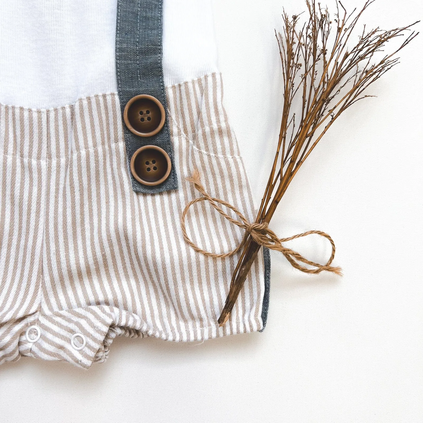 Baby Boys Roy Dungaree  | Beige Pinstripe