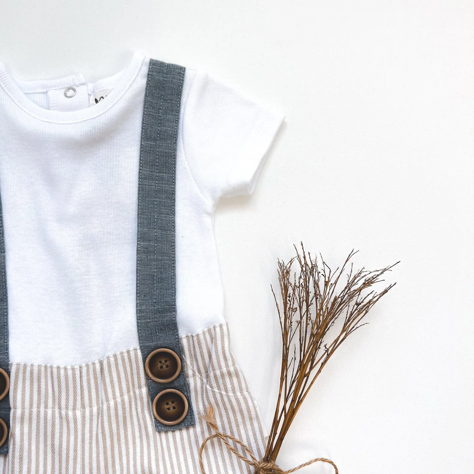 Baby Boys Roy Dungaree  | Beige Pinstripe