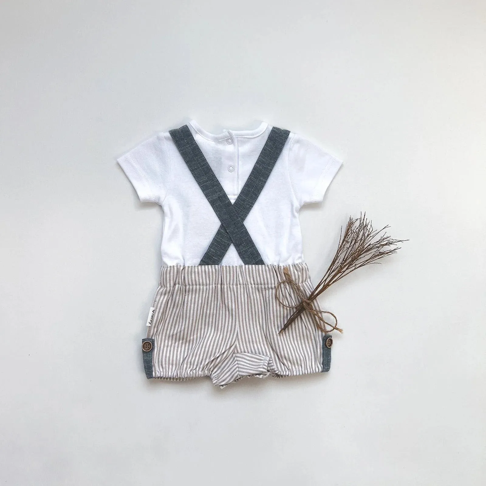 Baby Boys Roy Dungaree  | Beige Pinstripe