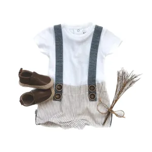 Baby Boys Roy Dungaree  | Beige Pinstripe
