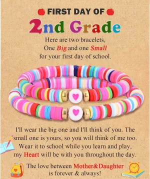 Back to School/First Day of School Bracelet Gifts, First Day of Kindergarten Preschool First/Second Grade Bracelet Gifts, Set of 2 Colorful Elastic Rope Bracelet for Girls