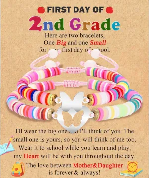 Back to School/First Day of School Bracelet Gifts, First Day of Kindergarten Preschool First/Second Grade Bracelet Gifts, Set of 2 Colorful Matching Butterfly Bracelet for Mom and Daughter