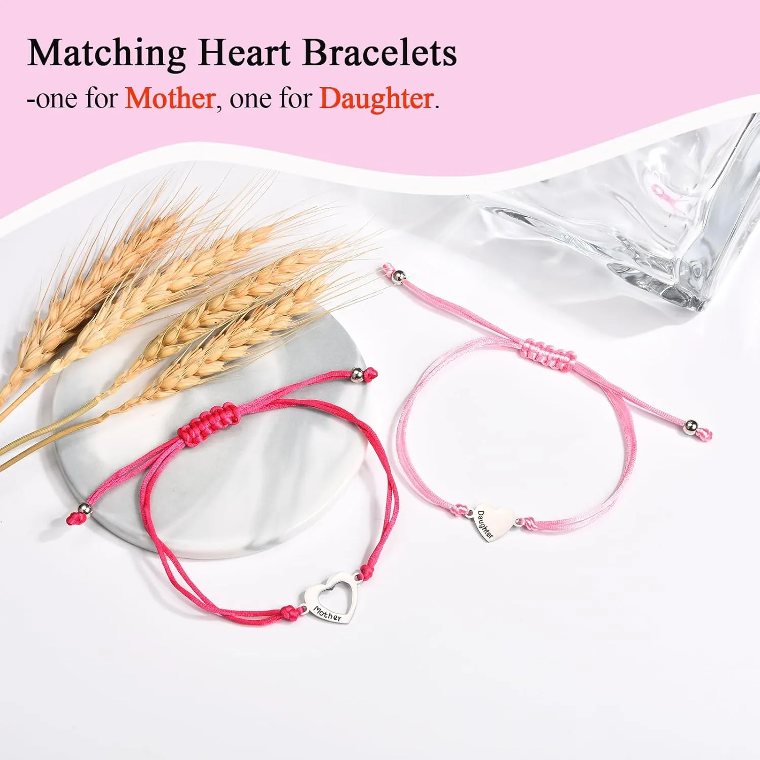 Back to School/First Day of School Bracelet Gifts, First Day of Kindergarten Preschool First/Second Grade Bracelet Gifts, Set of 2 Matching Mother and Daughter Heart Bracelets for Mom and Daughter