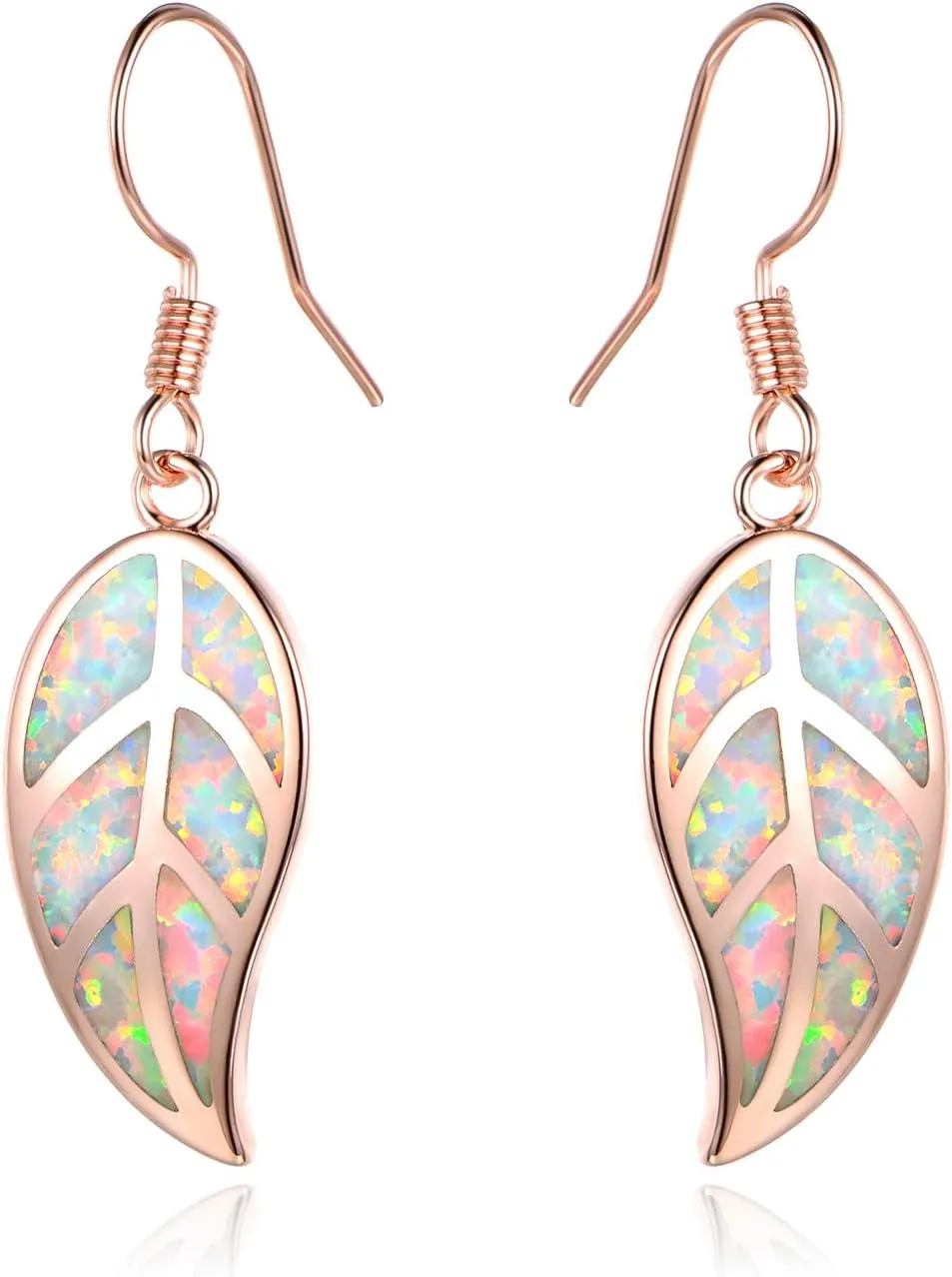Barzel 18K White Gold/Rose Gold Plated Created White or Green Opal Leaf Drop Dangling Earrings