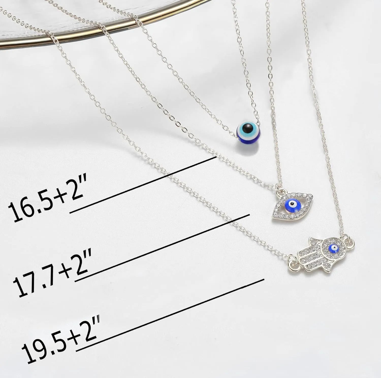 Baydurcan Dainty Evil Eye Necklace and Hamsa Necklace Turkish Blue Eye Hand Pendant Necklace 3pcs Lucky Protection Jewelry Gift for Women