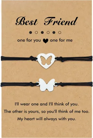 Baydurcan Friendship Bracelet for Best Friends Couple Family Adjustable Waterproof Handmade Cord Relationship Bracelets for 2 (Butterfly)