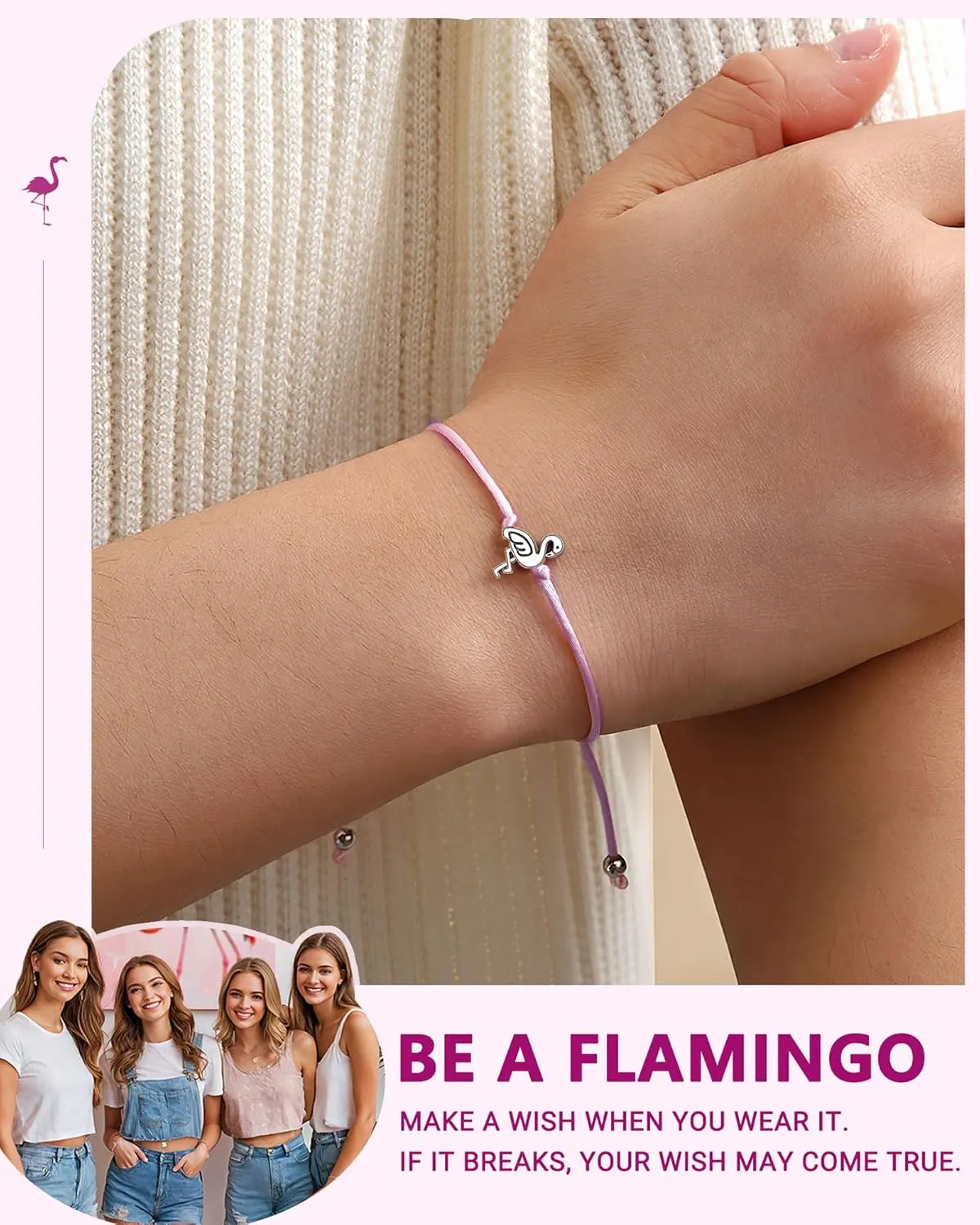 Be A Flamingo Wish Bracelets Set of 6, Birthday Flamingo Gifts for Women Best Friend Friendship