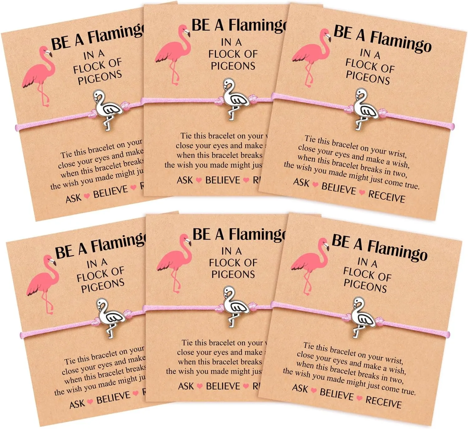 Be A Flamingo Wish Bracelets Set of 6, Birthday Flamingo Gifts for Women Best Friend Friendship
