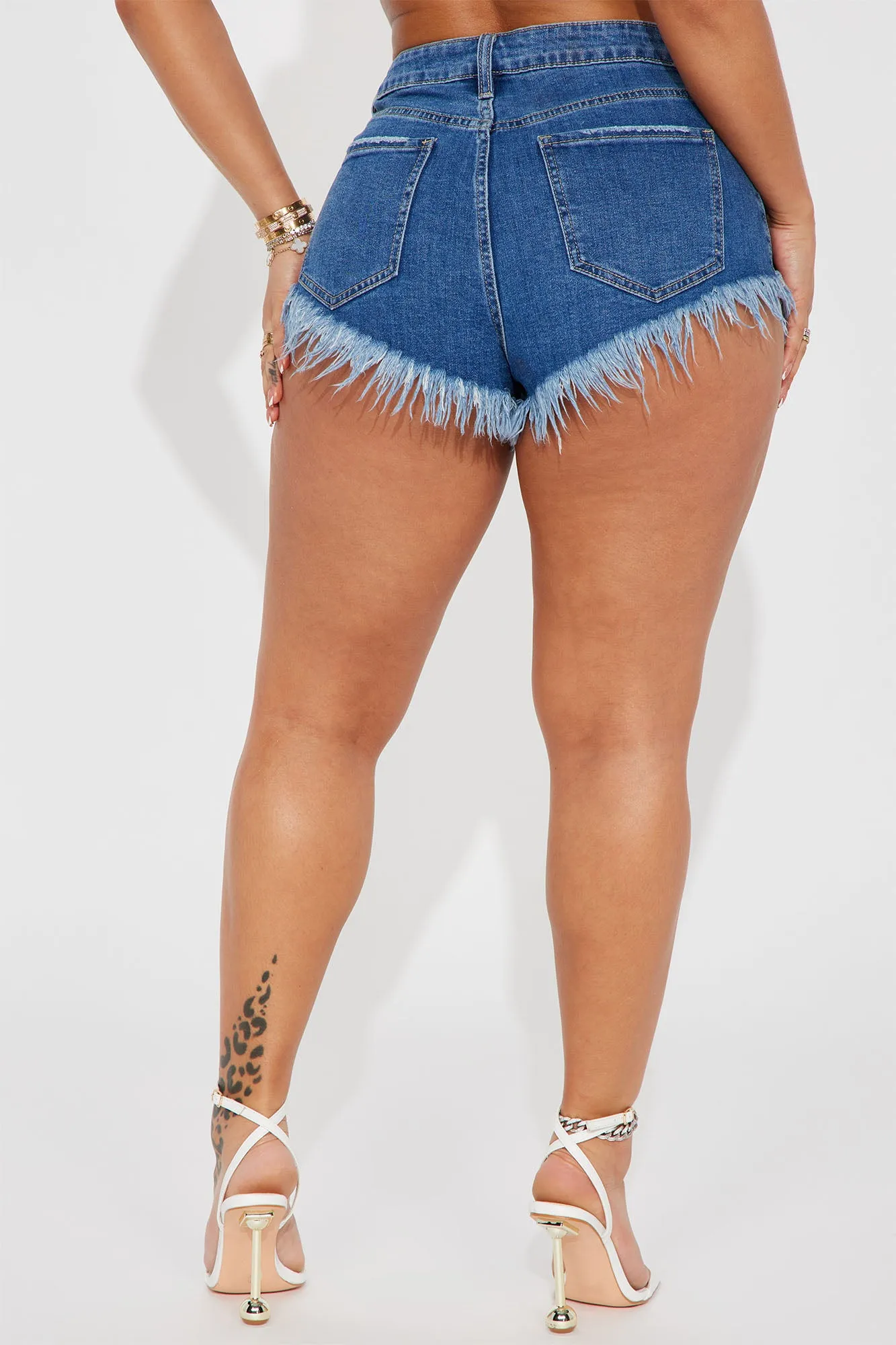 Beach Party Cheeky Cut Off Denim Shorts - Medium Wash
