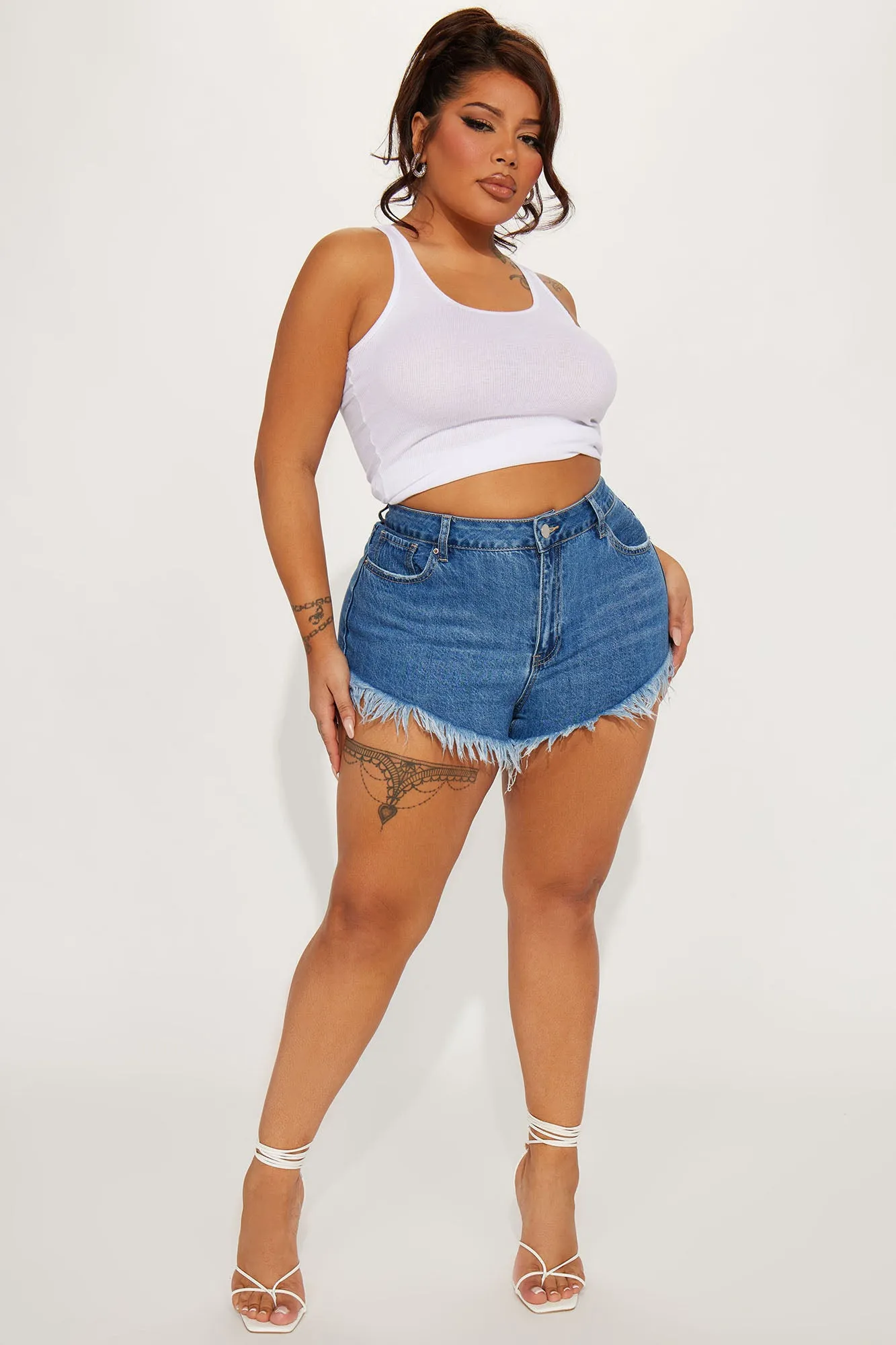 Beach Party Cheeky Cut Off Denim Shorts - Medium Wash