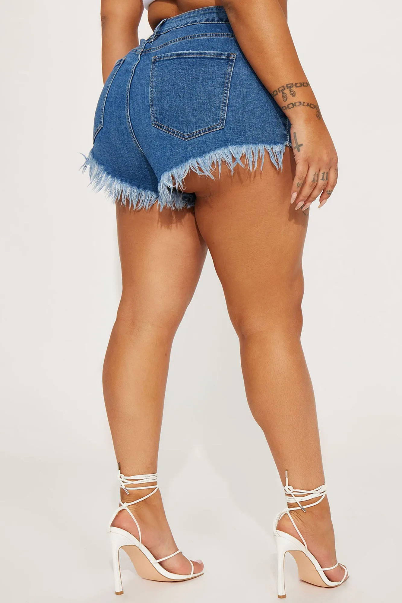 Beach Party Cheeky Cut Off Denim Shorts - Medium Wash