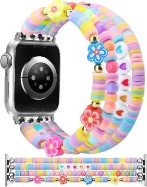 Beaded Bracelets Compatible with Apple Watch Band 42mm(S3/2/1) 44mm 45mm 46mm 49mm Women Cute Preppy Handmade Elastic Stretch Strap for iWatch Series 10/9/8/7/6/5/4/3/2/1/SE/Ultra (M)