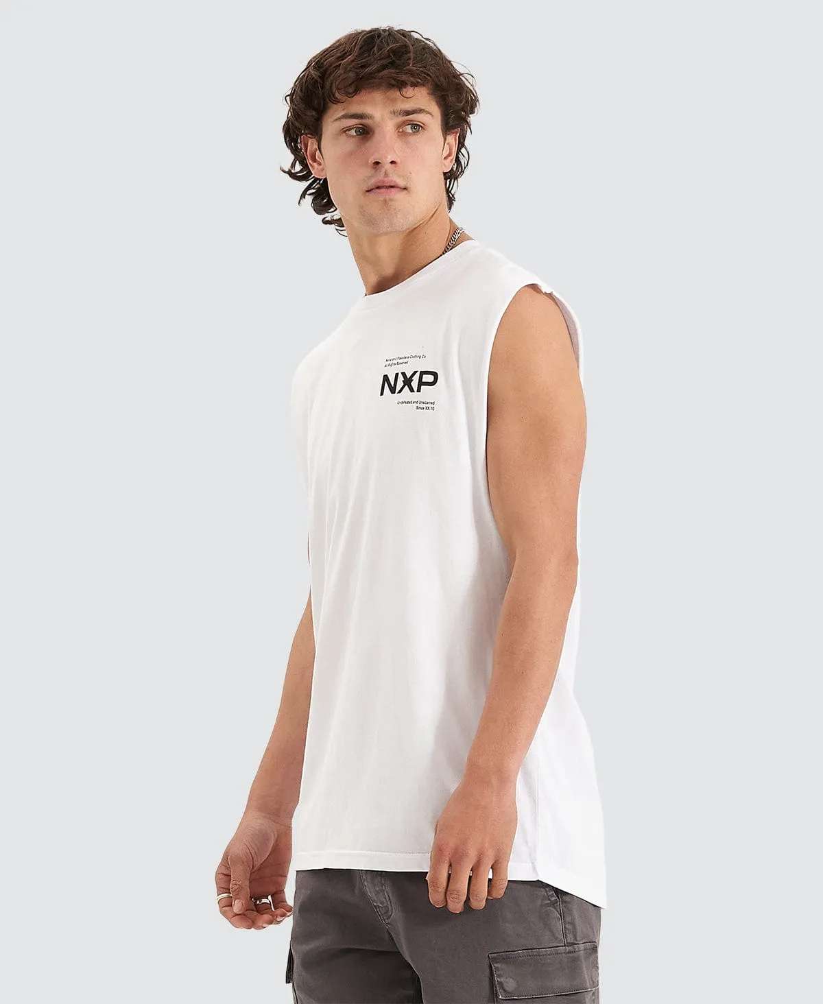 Beamer Scoop Back Muscle Tee White
