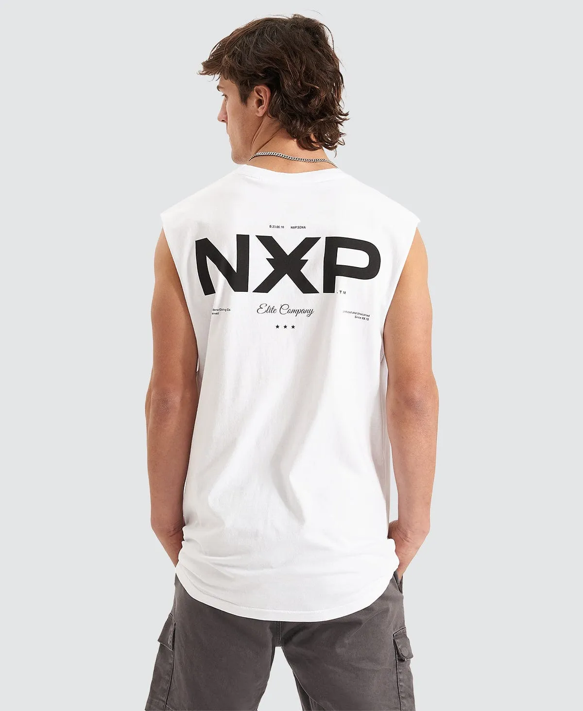 Beamer Scoop Back Muscle Tee White