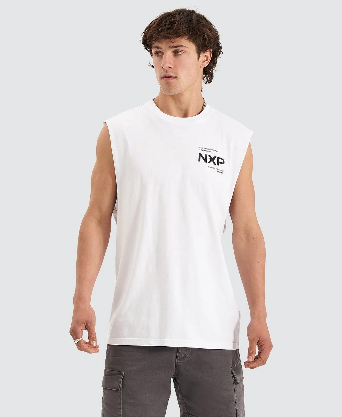 Beamer Scoop Back Muscle Tee White