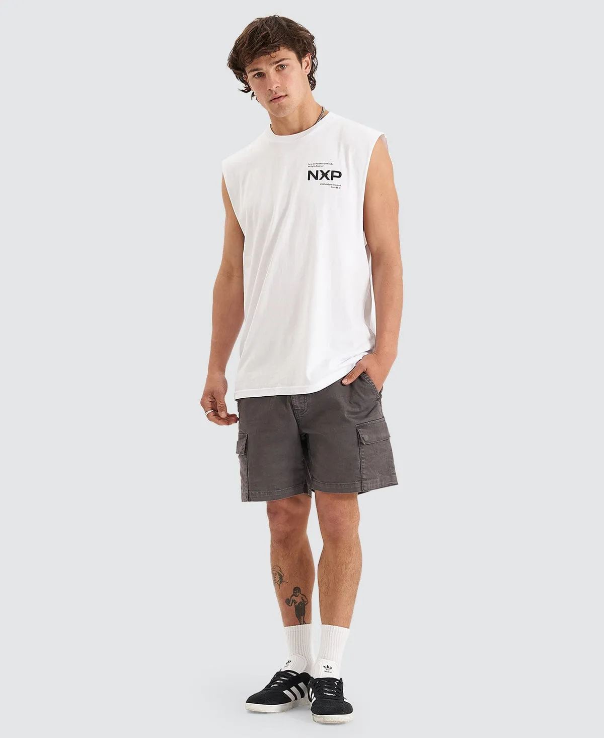 Beamer Scoop Back Muscle Tee White
