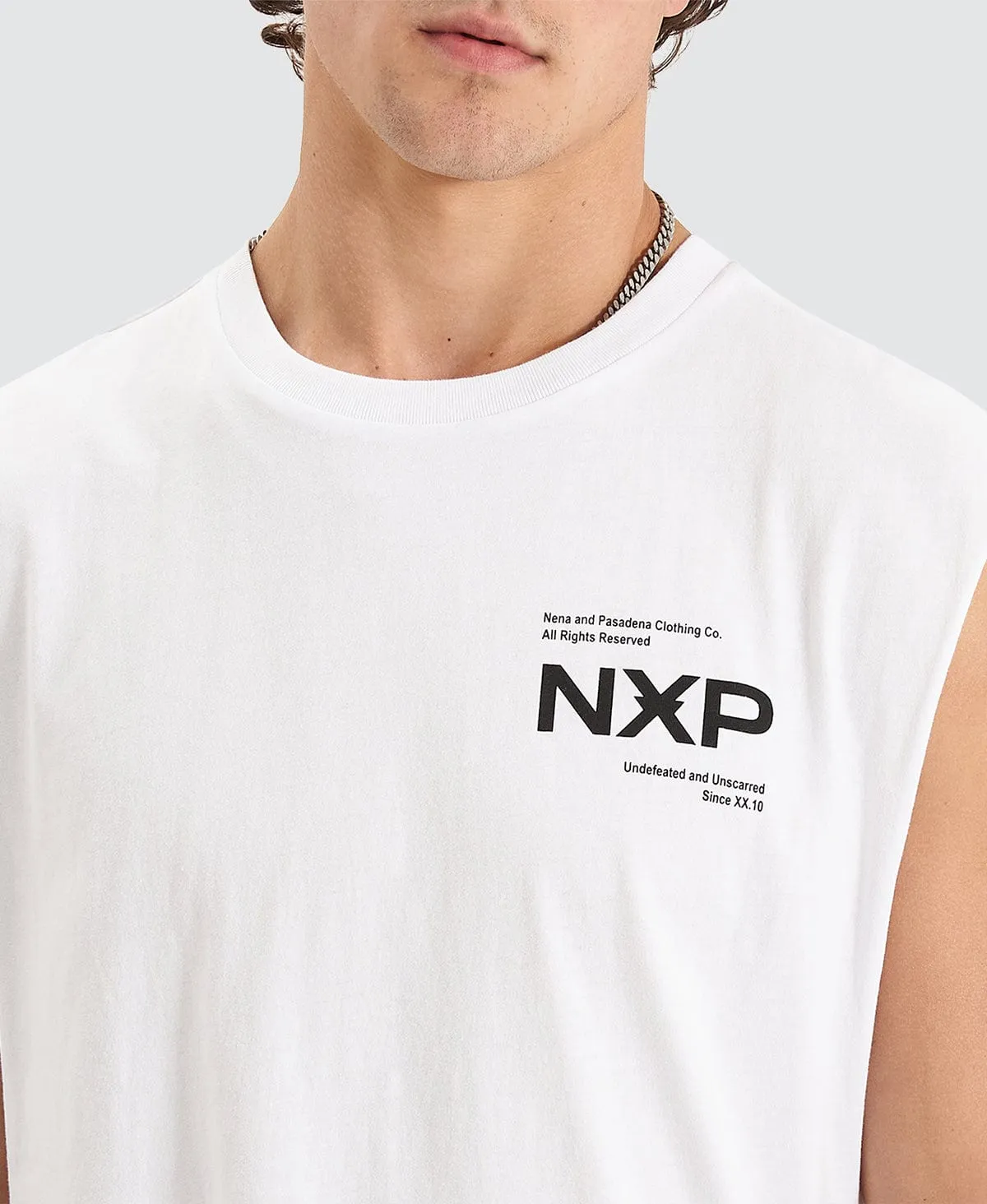 Beamer Scoop Back Muscle Tee White