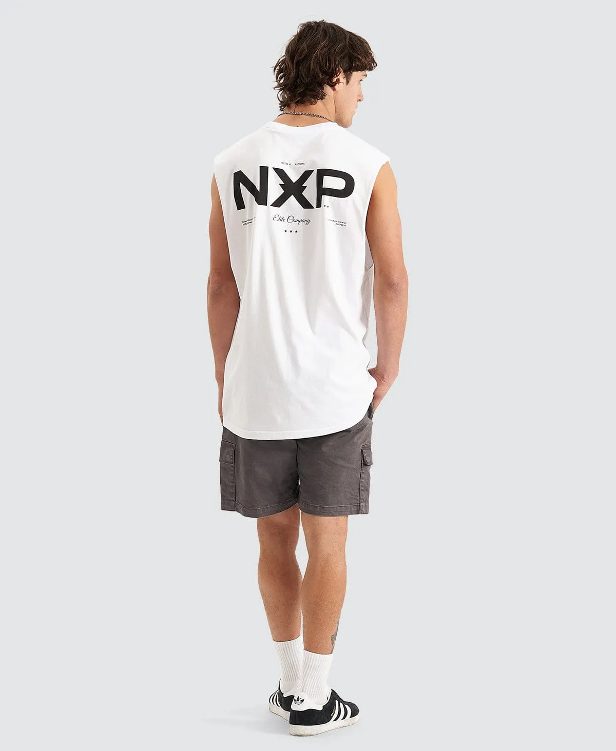 Beamer Scoop Back Muscle Tee White