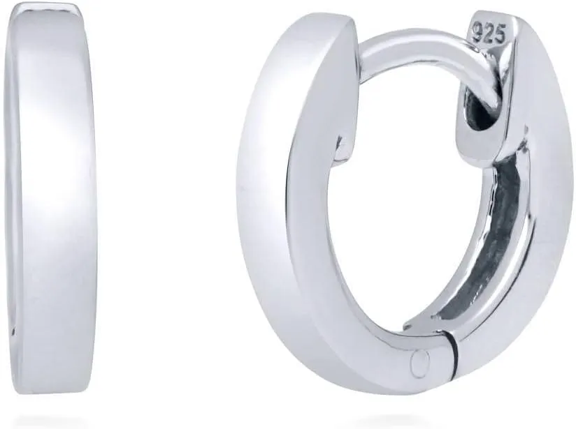 BERRICLE Sterling Silver Mini Fashion Hoop Huggie Earrings for Women, Rhodium Plated 0.45 inch