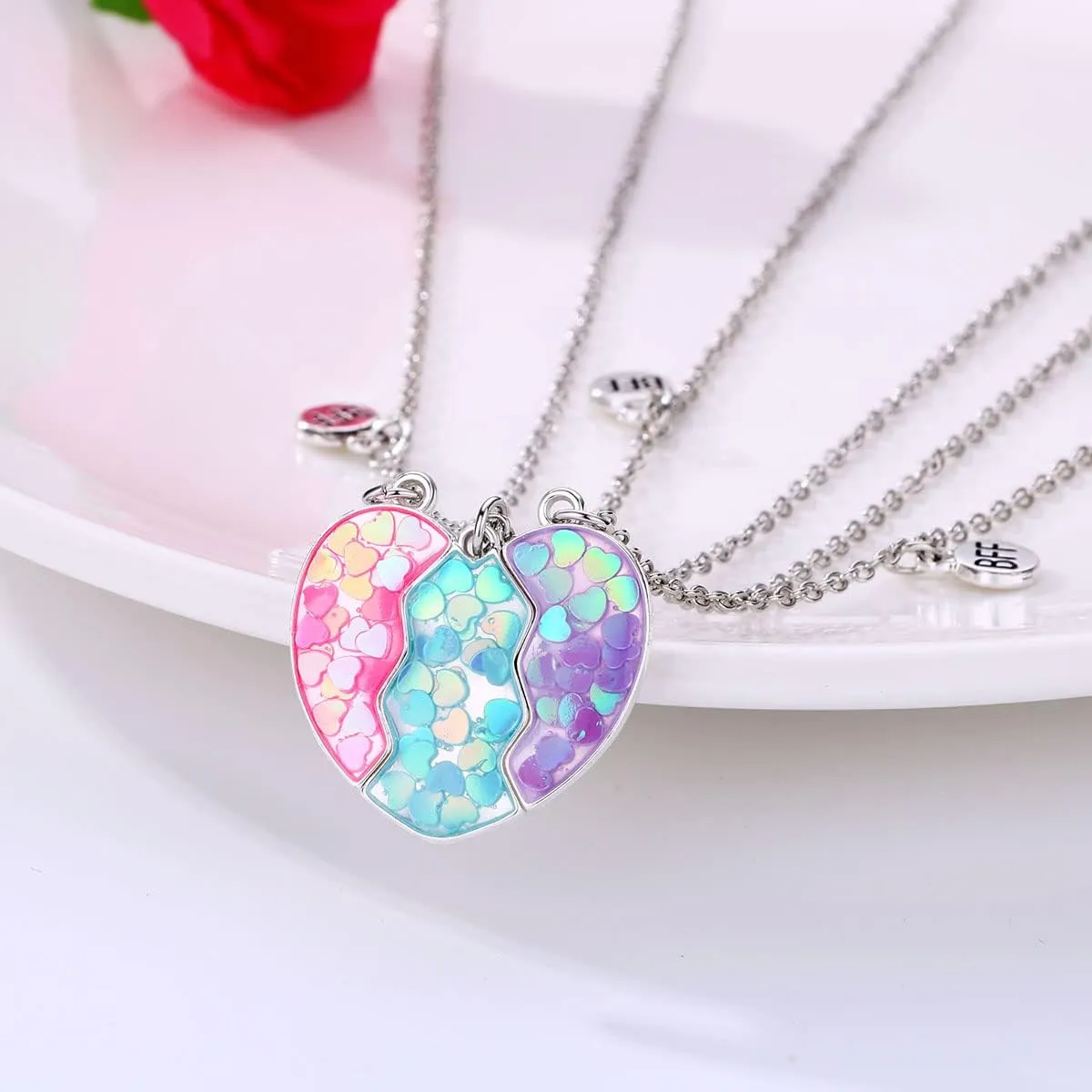 Best Friend Necklace Friendship Necklace Magnetic Matching Heart BFF Necklace for 3 Girls Friendship Gifts