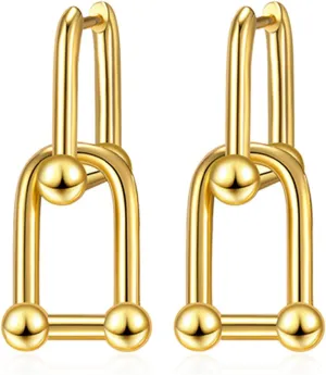 BG&WLing 18K Gold Plated Link Earrings for Women, Paperclip Link Chain Earrings Double Hoop Dangle Earrings Trendy Jewelry Gift for Her