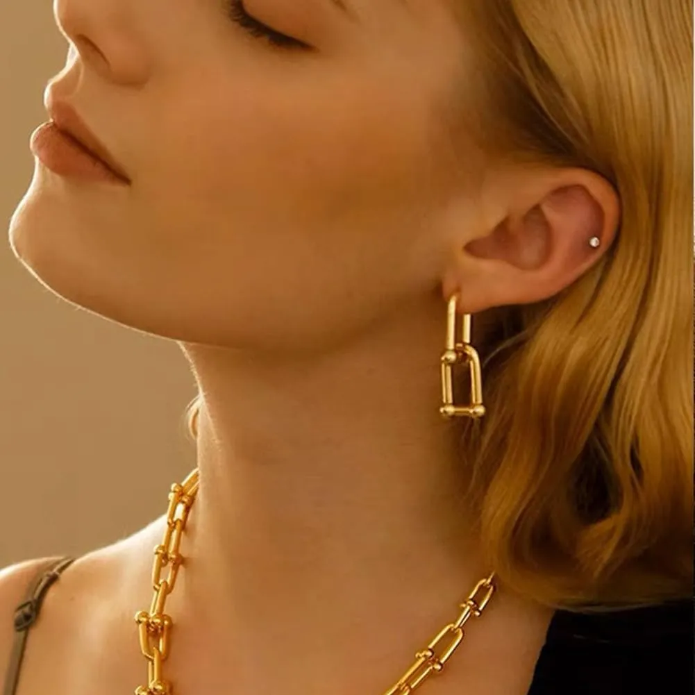 BG&WLing 18K Gold Plated Link Earrings for Women, Paperclip Link Chain Earrings Double Hoop Dangle Earrings Trendy Jewelry Gift for Her