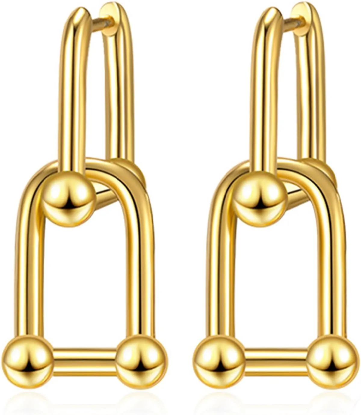 BG&WLing 18K Gold Plated Link Earrings for Women, Paperclip Link Chain Earrings Double Hoop Dangle Earrings Trendy Jewelry Gift for Her