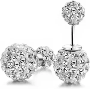 BG&WLing Front Back Earrings Crystal Ball Earring Studs Sparkly Double Ball Sterling Silver Post Stud Earrings Hypoallergenic Dainty Jewelry for Women