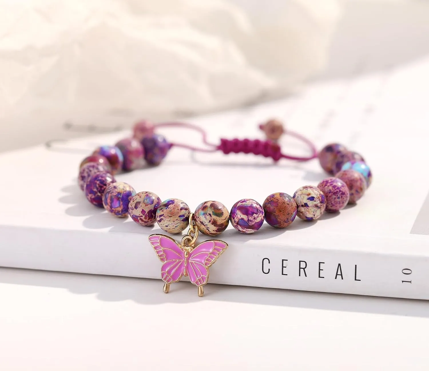 Birthday Bracelet for 6-18 Years Old, Purple Natural Stone Butterfly Charm Bracelet, Gift for Daughter Granddaughter Niece Niece Teenage Girl Holiday Bracelet Gift
