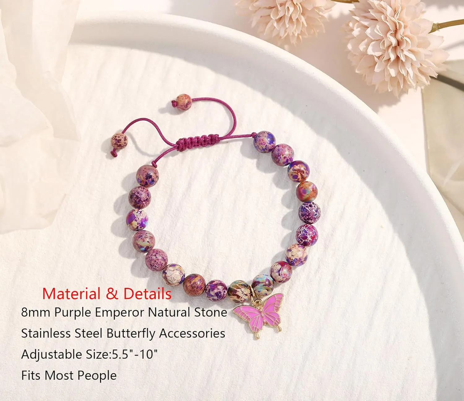 Birthday Bracelet for 6-18 Years Old, Purple Natural Stone Butterfly Charm Bracelet, Gift for Daughter Granddaughter Niece Niece Teenage Girl Holiday Bracelet Gift