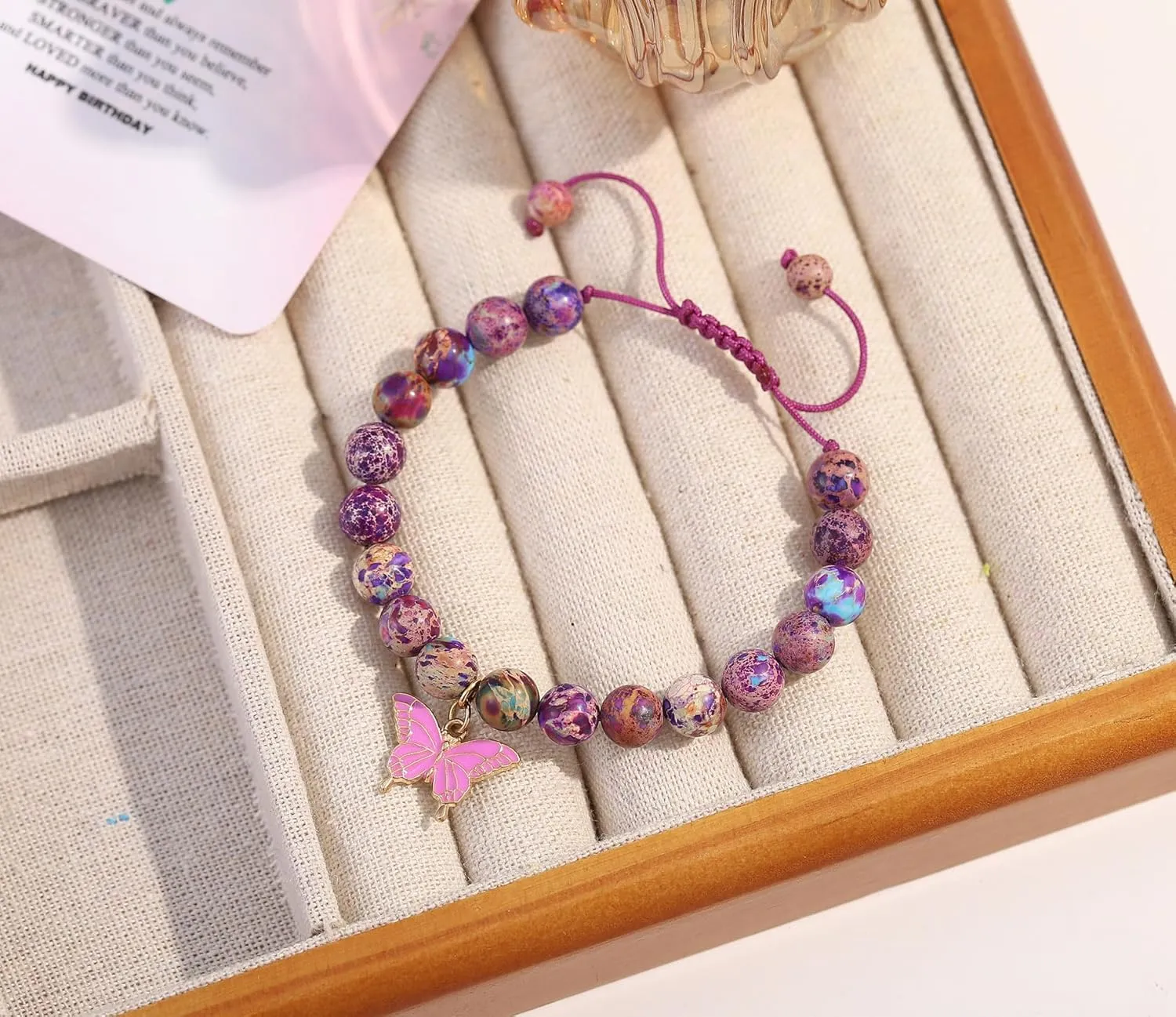Birthday Bracelet for 6-18 Years Old, Purple Natural Stone Butterfly Charm Bracelet, Gift for Daughter Granddaughter Niece Niece Teenage Girl Holiday Bracelet Gift