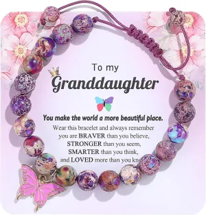 Birthday Bracelet for 6-18 Years Old, Purple Natural Stone Butterfly Charm Bracelet, Gift for Daughter Granddaughter Niece Niece Teenage Girl Holiday Bracelet Gift