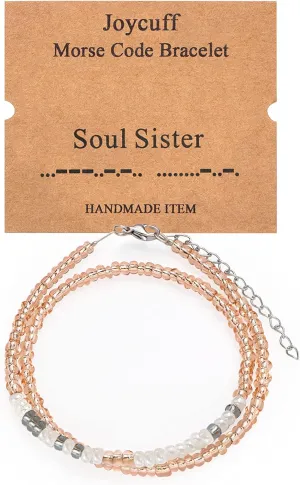 Birthday Gifts for Women Layered Morse Code Bracelets for Mom Aunt Friends Wife Her Beaded Strand Bracelet