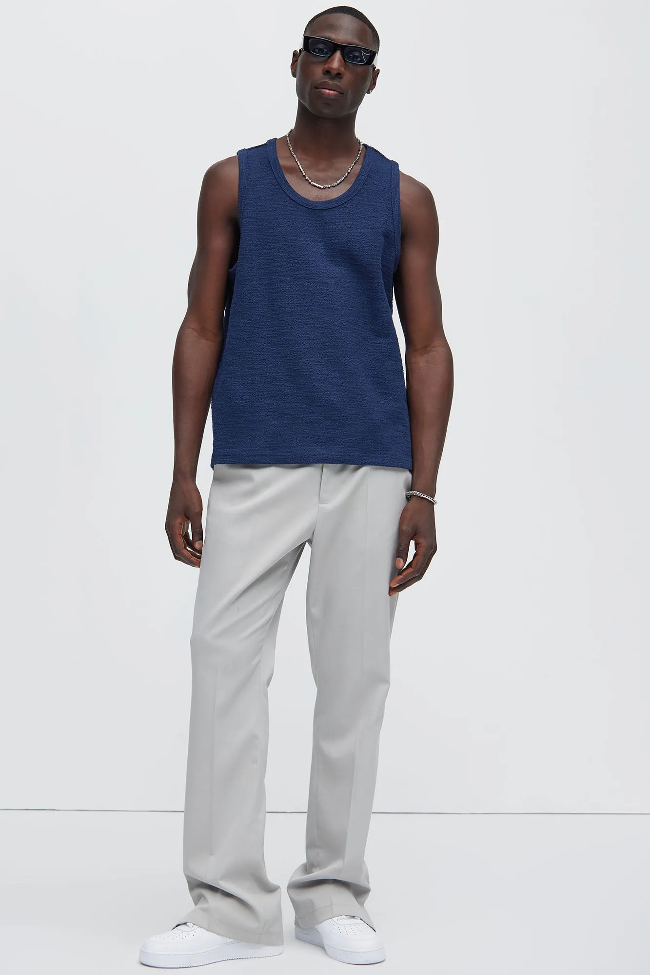 Blaine Textured Relaxed Tank Top - Navy
