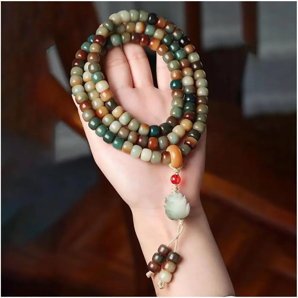Bodhi Root Seven Colored Bracelets Prayer Mala Beads Bracelet Natural 8 * 10Mm Wood Beaded Meditation Necklace
