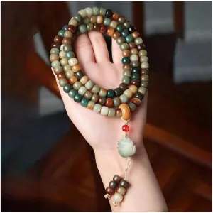 Bodhi Root Seven Colored Bracelets Prayer Mala Beads Bracelet Natural 8 * 10Mm Wood Beaded Meditation Necklace