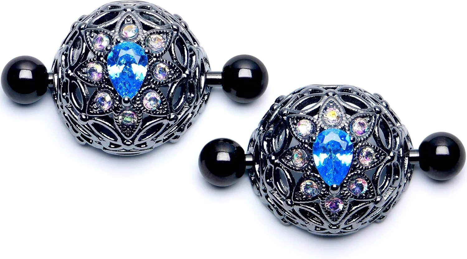 Body Candy 2Pc 14G Nipplerings Piercing Women 316L Steel Black Night Blossom Mens Nipple Shield Nipple Ring Set 14mm