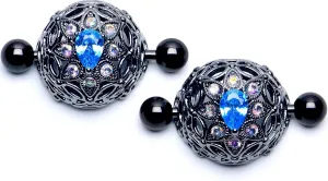 Body Candy 2Pc 14G Nipplerings Piercing Women 316L Steel Black Night Blossom Mens Nipple Shield Nipple Ring Set 14mm