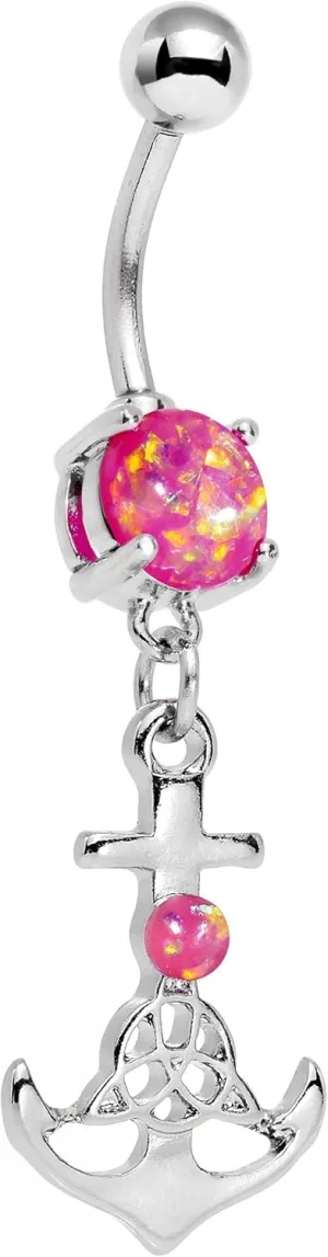 Body Candy Stainless Steel Iridescent Pink Accent Celtic Knot Anchor Dangle Belly Ring