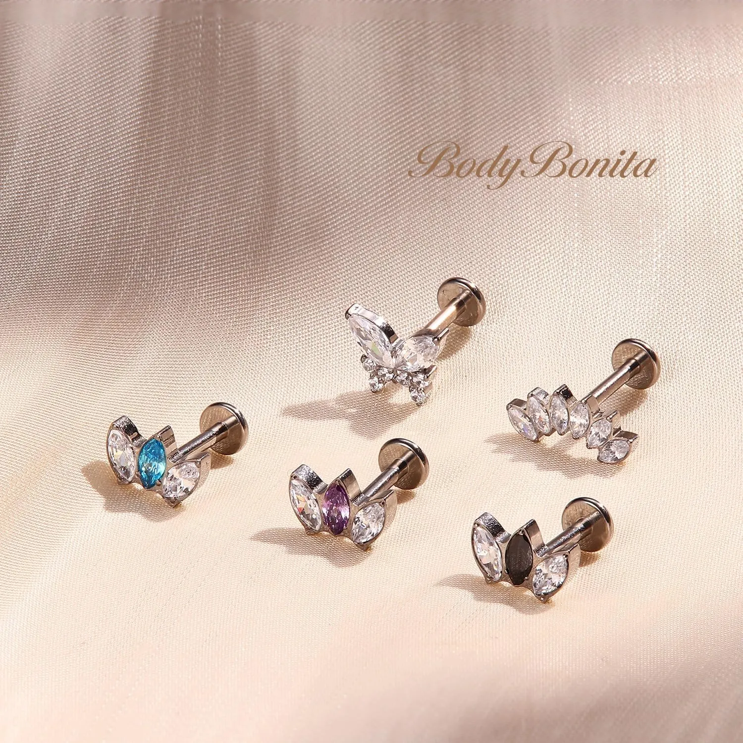 BodyBonita G23 Titanium Flat Back Stud Earrings Piercings - Hypoallergenic 16G Tragus Piercing Jewelry Helix Medusa Monroe Labret Lip Conch Earring 8mm