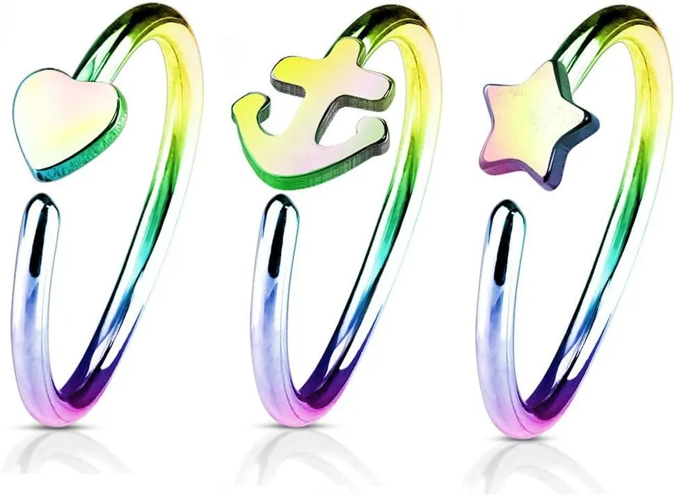 BodyJewelryOnline 316L Surgical Steel 20G Twisting Nose Hoop Rings Annealed Nose Rings Bendable Nose Ring Hoop 5/16" 8mm Bending Cartilage Piercing - Pack of 3