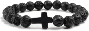 Bohemia Men Women Bracelets Volcanic Stone Black Lava Turquoises Prayer Cross Beaded Bracelet Jewelry 8MM pulsera hombre