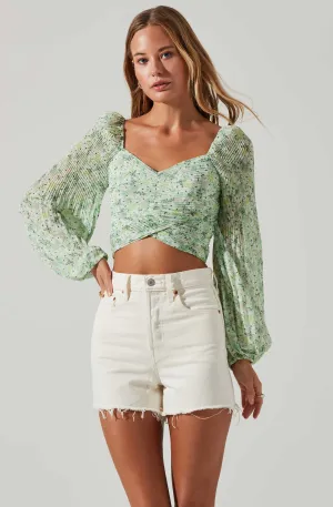 Bonnie Floral Plisse Long Sleeve Crop Top