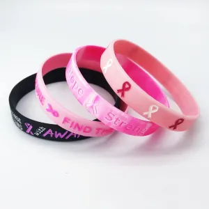Breast Cancer Awareness Silicone Bracelets Pink Ribbon Rubber Bracelet Wristbands Hope Faith Strength Courage Cancer Survive Comfort Recovery Encouragement Gifts Party Supplies