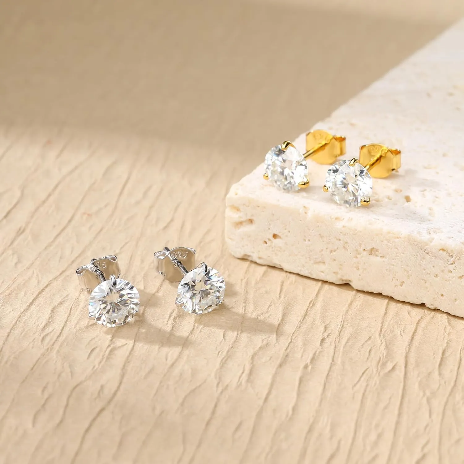 BREN Moissanite Earrings for Women and Men - 925 Sterling Silver Hypoallergenic Imitation Diamond Stud Earrings
