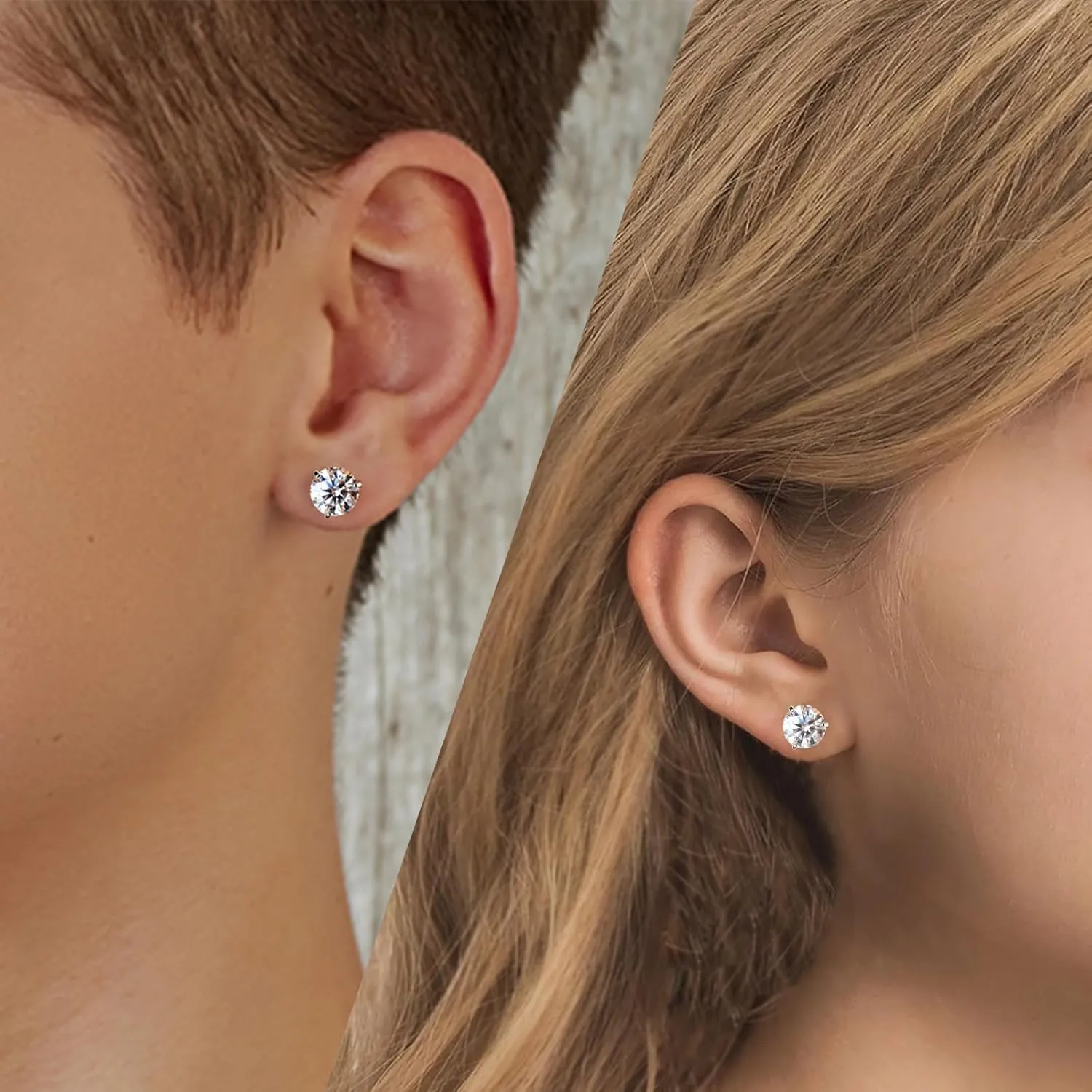 BREN Moissanite Earrings for Women and Men - 925 Sterling Silver Hypoallergenic Imitation Diamond Stud Earrings