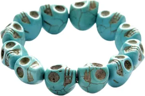 Caiyao Retro Punk Skull Bead Skeleton Elastic Bracelets Handmade Colorful Synthetic Turquoise Skeleton Tibetan Prayer Bead Mala Strand Bracelet for Men Women Hip Hop Halloween Jewelry-B blue