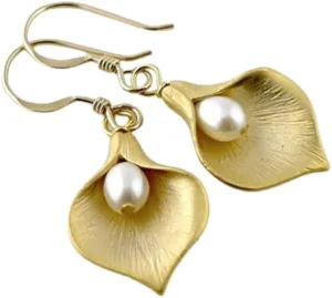 Calla Lily Earrings for Women Imitation Pearl Earrings Dangle Gold Flower Floral Earrings Jewelry Bridal Bridesmaid Mom Gift
