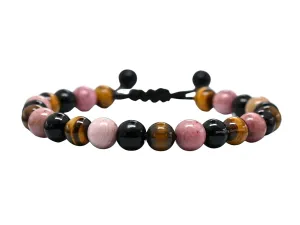 Cancer Zodiac Crystal Bracelet - Rhodonite Black Obsidian Tiger Eye Birthstone Bracelets Women Men Healing Calming Anxiety Stress Relief Gifts (Adjustable)